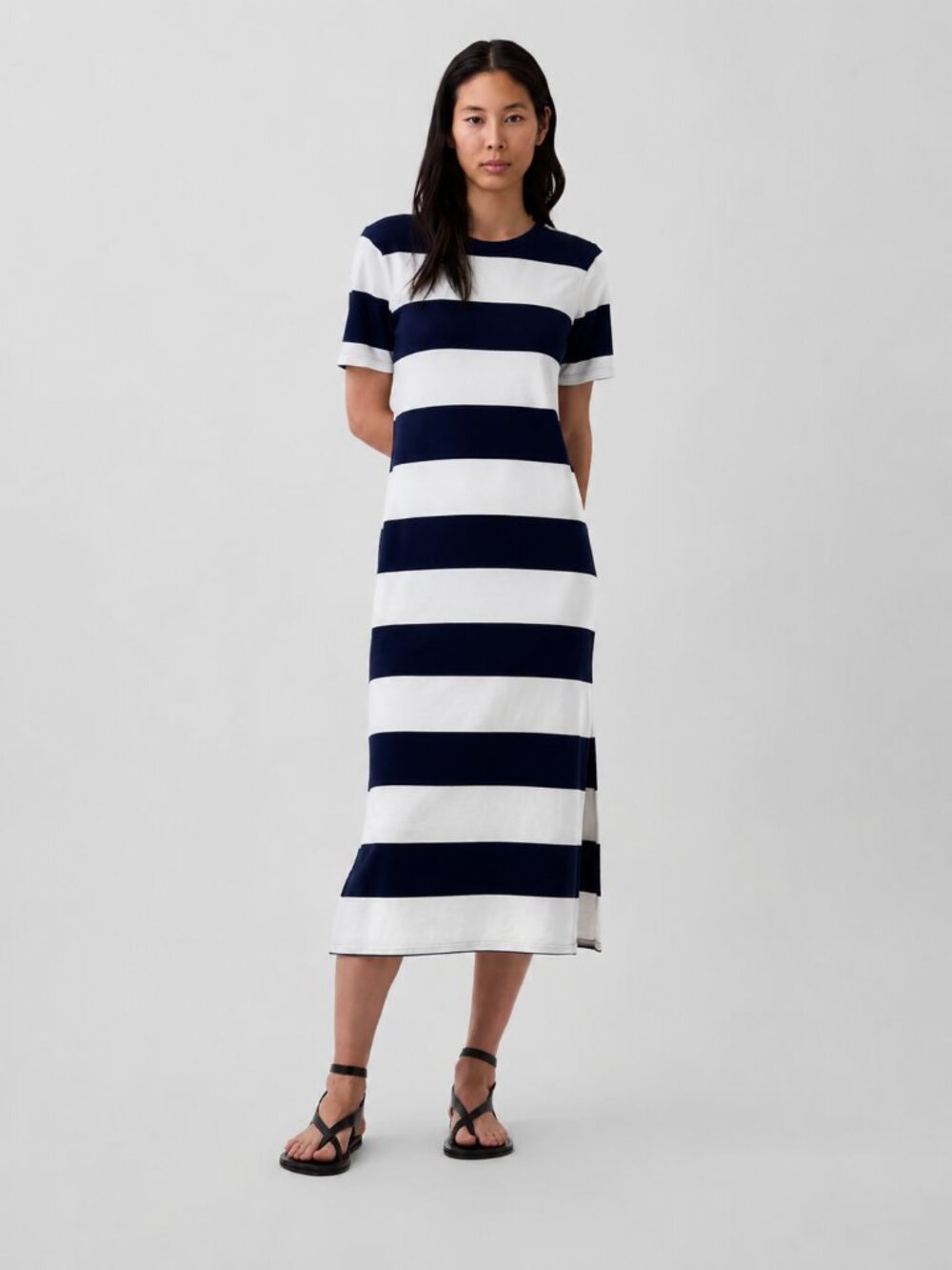 J.Crew Navy & White Striped Midi T-Shirt Dress | Size Small
